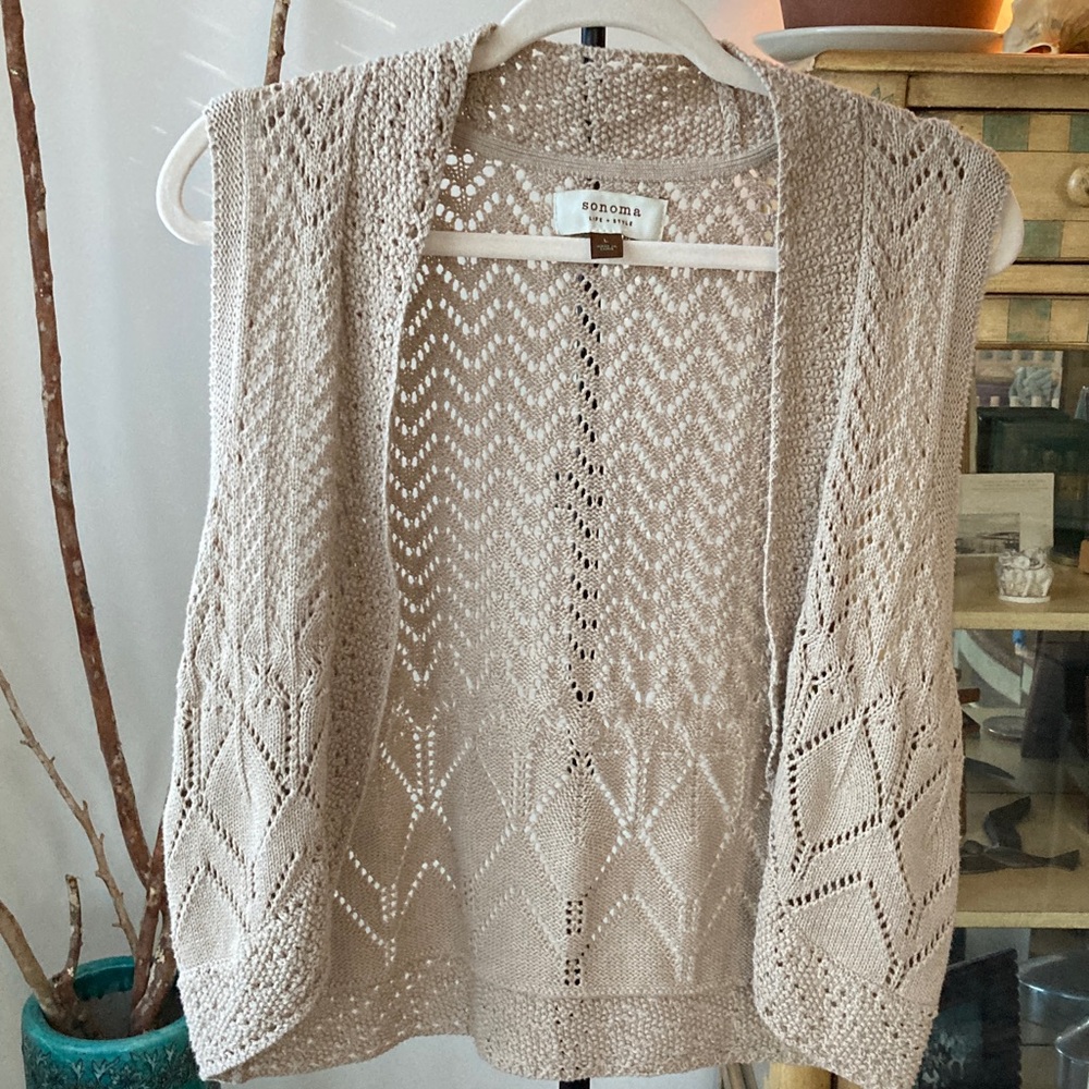 Sonoma Beige Open-Knit Cardigan Vest